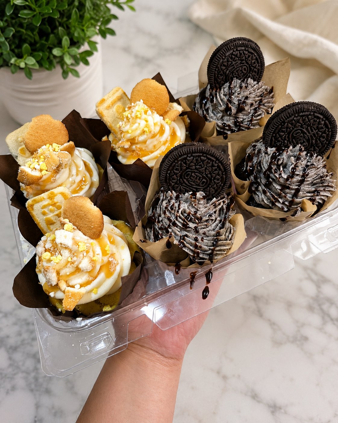 Krazy Cupcakes — banana puddin and Oreo half dozen